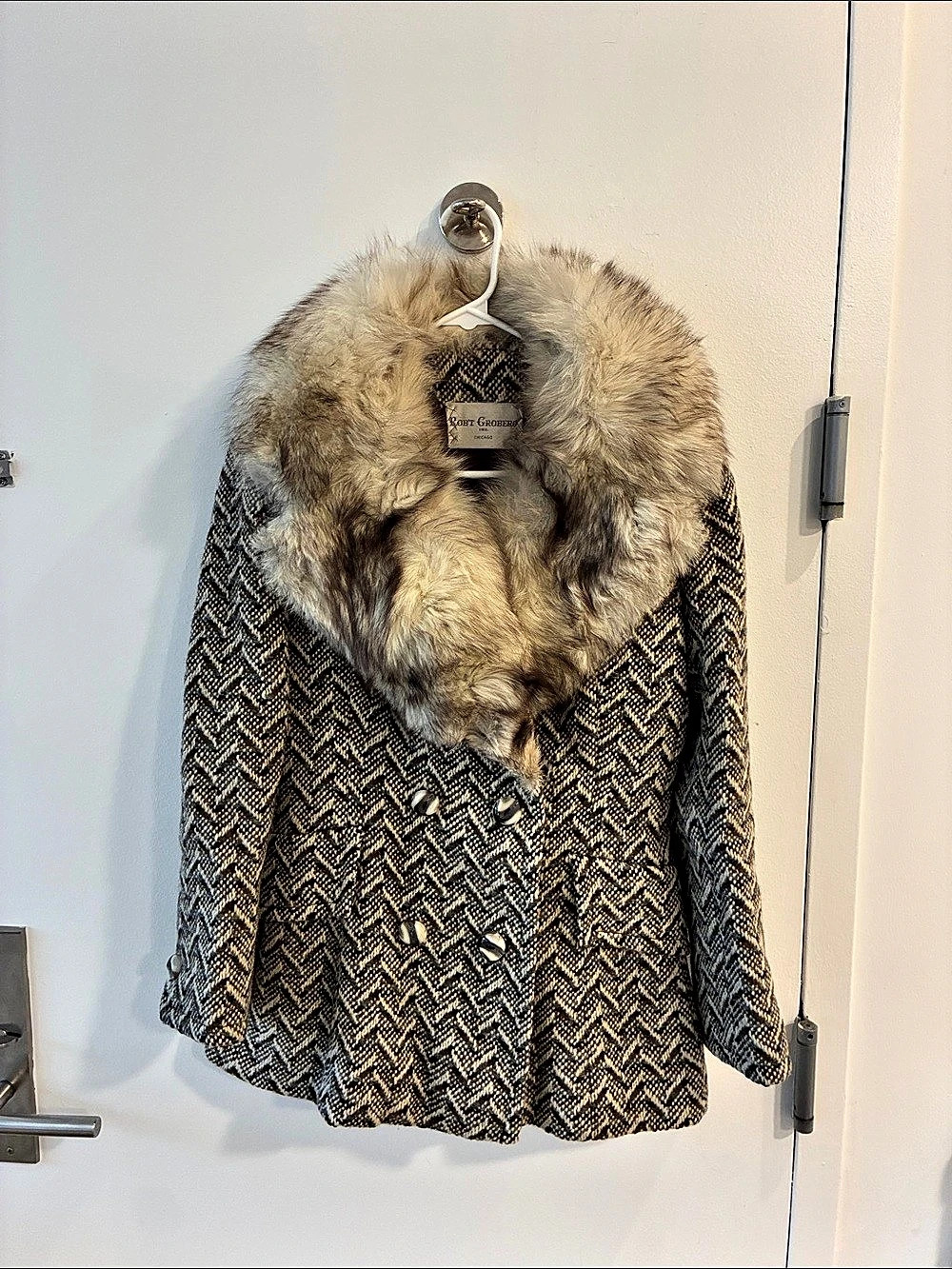 Women’s Houndstooth Fur Collar Coat